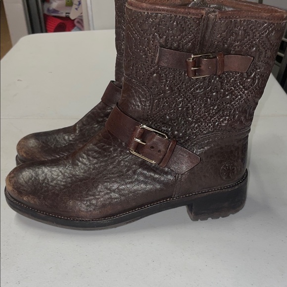 Tory Burch Dark Brown Leather Moto Boots - Picture 3 of 15